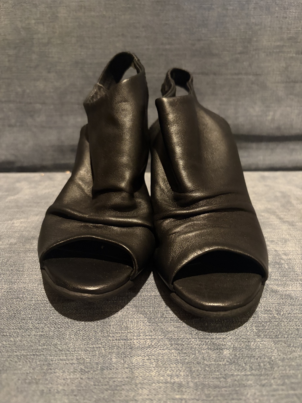 Azur Black Leather Open Toe Sling Back Heels -Sz 36